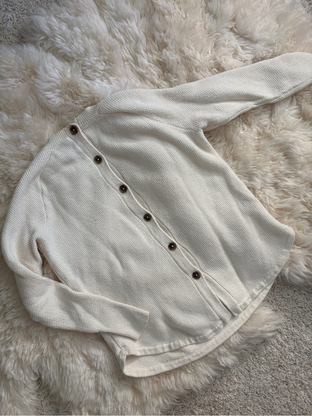 madewell ivory cream waffle knit button back sweater